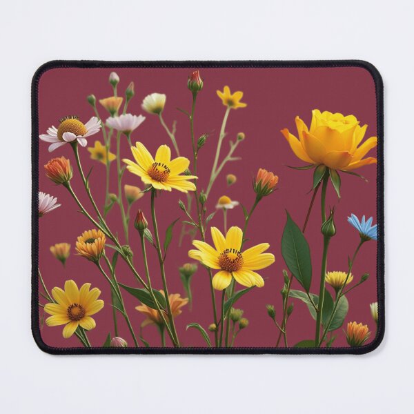 Item preview, Wildflowers and a Yellow Rose to the Right - Deep Burgundy Background #5009DBD designed and sold by Wildflower Rose.