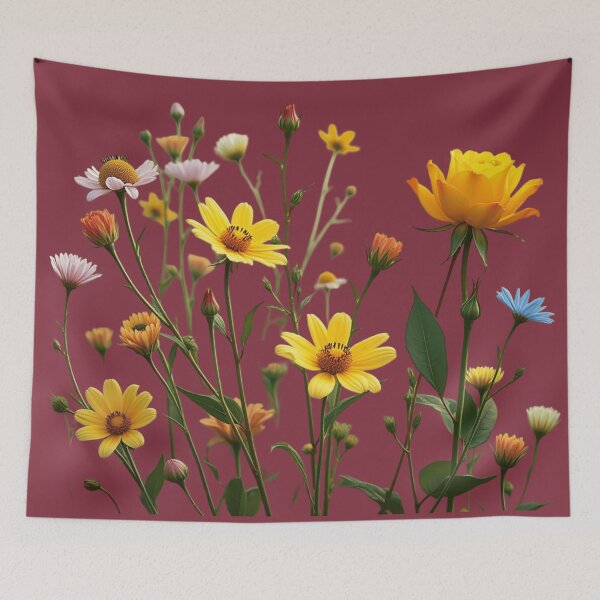 Item preview, Wildflowers and a Yellow Rose to the Right - Deep Burgundy Background #5009DBD designed and sold by Wildflower Rose.