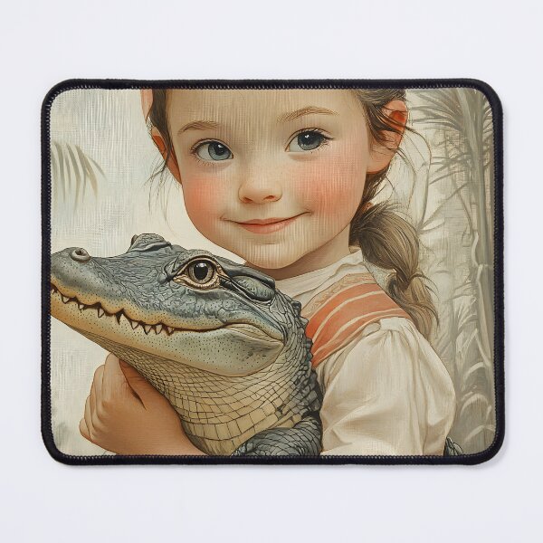Item preview, Little girl holding baby alligator with gentle smile designed and sold by Artessie.