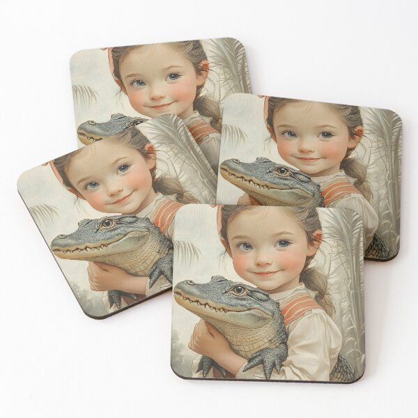 Item preview, Little girl holding baby alligator with gentle smile designed and sold by Artessie.