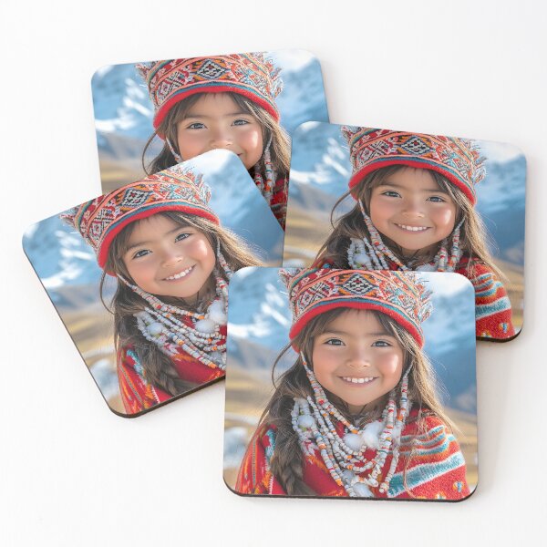 Item preview, Smiling child in colorful attire among snowy mountains designed and sold by Artessie.