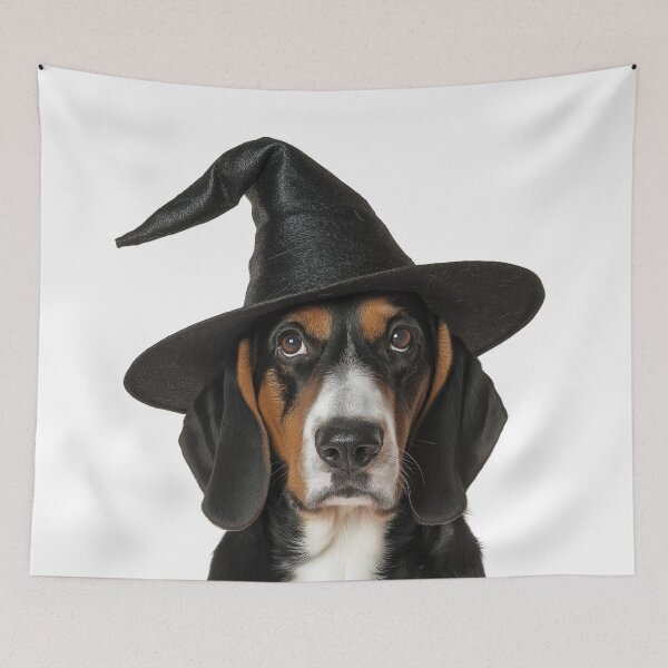 Item preview, Treeing Walker Coonhound dog Wearing Halloween Witch Hat designed and sold by LazyOwlStore.