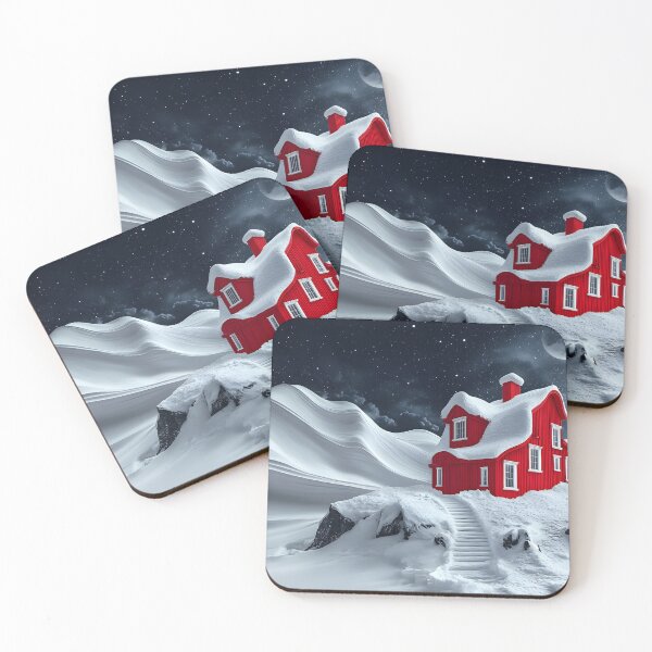 Item preview, Red house in snowy night with a mystical ambiance. designed and sold by Artessie.