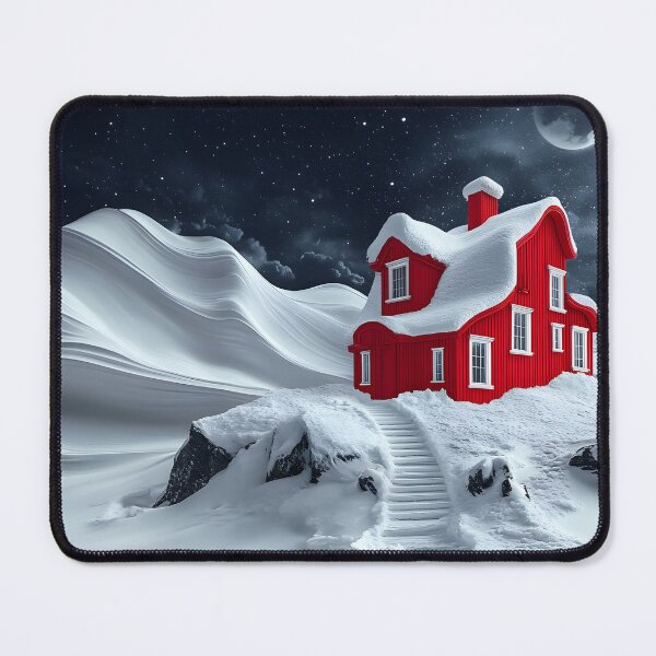 Item preview, Red house in snowy night with a mystical ambiance. designed and sold by Artessie.