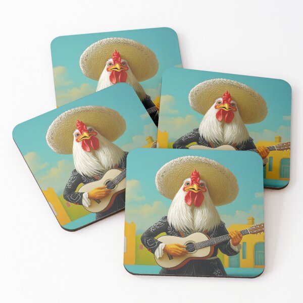 Item preview, Rooster in sombrero plays guitar in colorful setting. designed and sold by Artessie.