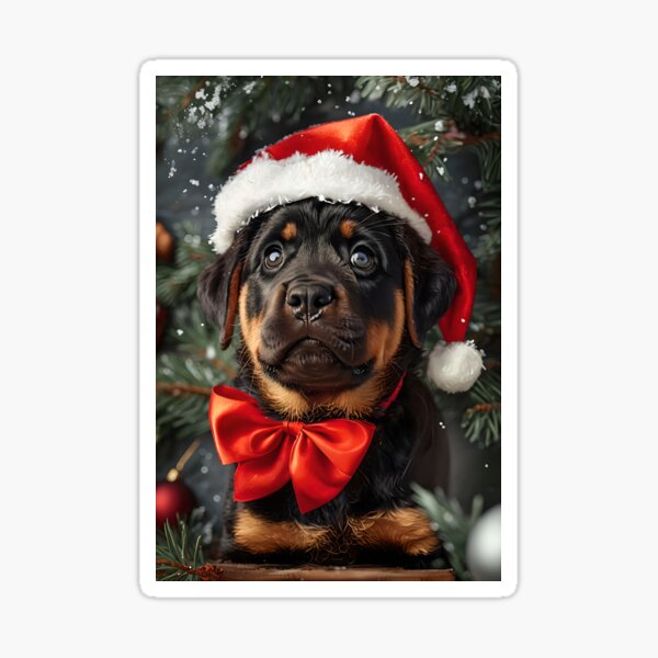 Item preview, Young Rottweiler Puppy Dressed for Christmas Cheer designed and sold by MountAshDesigns.
