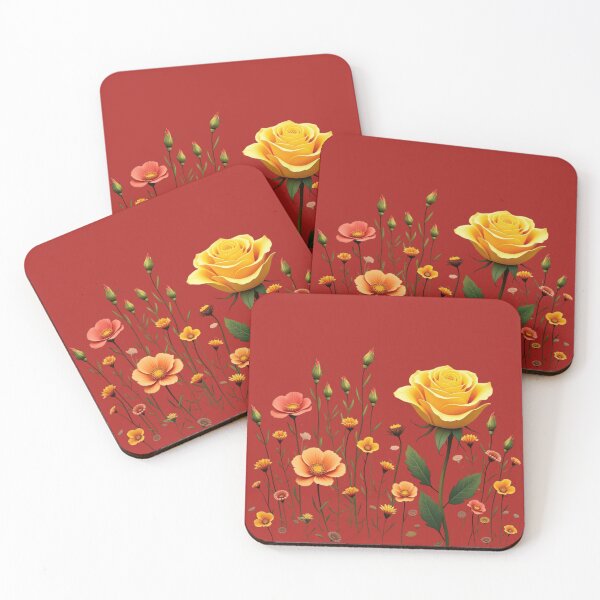 Item preview, Wildflowers and a Yellow Rose to the Right #2 - Candy Apple Red Background #5010CRD designed and sold by Wildflower Rose.