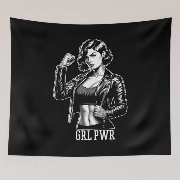 Item preview, Strong Woman GRL PWR Rockabilly Leather Jacket Gift designed and sold by Pineapple-Tree.