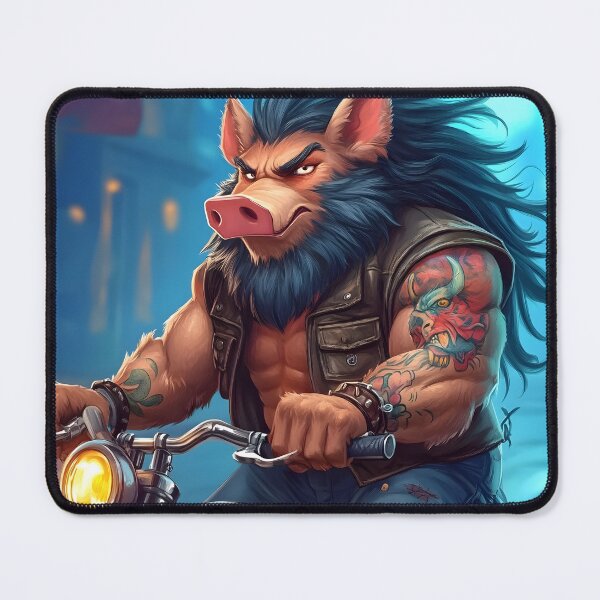 Item preview, Anthropomorphic boar riding motorcycle with tattoos designed and sold by Artessie.