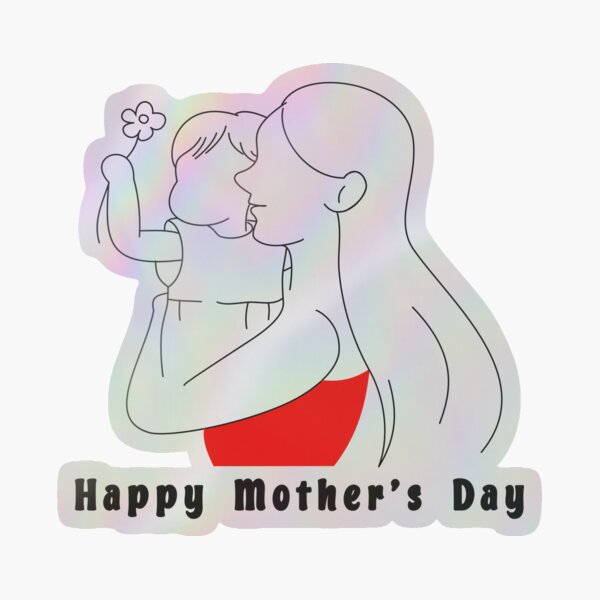 Item preview, Happy Mother's Day – Mom in Red Dress Hugging Daughter with Flower Line Art designed and sold by Lu7u.