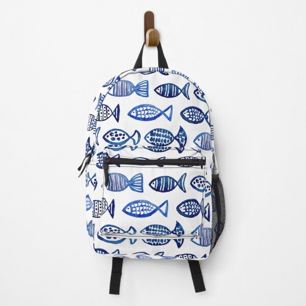 Item preview, Watercolor blue fish. Abstract sea animal pattern. Navy nautical art illustration designed and sold by Remioni.