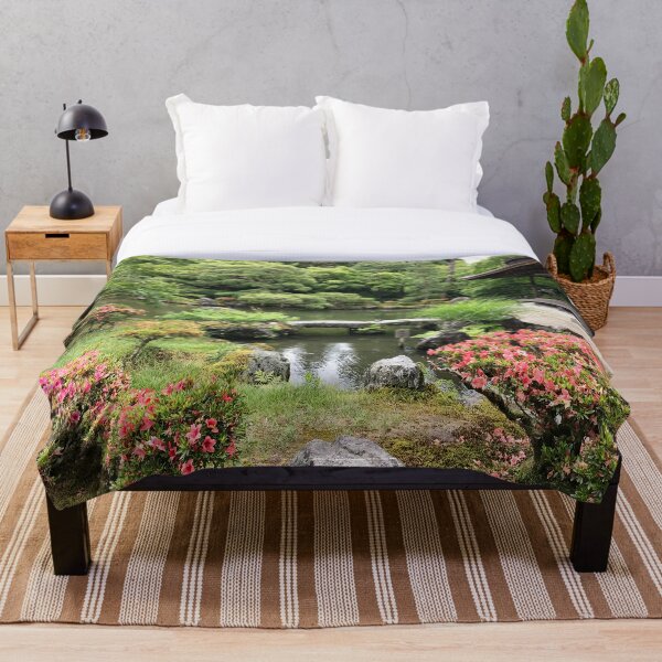 Item preview, Tranquil Japanese Garden - Stone Bridge and Blossoming Nature designed and sold by ArtStyleAlice.