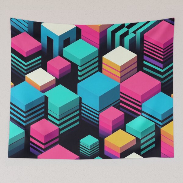 Item preview, Geometric 3D Cubes Neon Cyber Punk Style Vivid Colors designed and sold by JohnnyVillas.