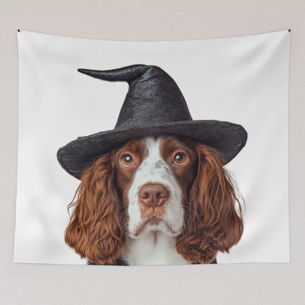 Item preview, Welsh Springer Spaniel dog Wearing Halloween Witch Hat designed and sold by LazyOwlStore.