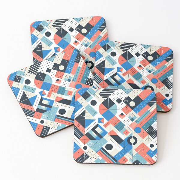 Item preview, Geometric Pattern 70s Architectural Style in Blue and Orange Tones designed and sold by JohnnyVillas.