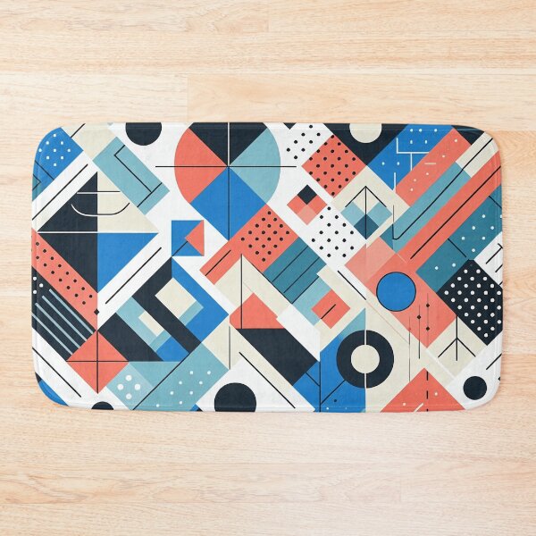 Item preview, Geometric Pattern 70s Architectural Style in Blue and Orange Tones designed and sold by JohnnyVillas.