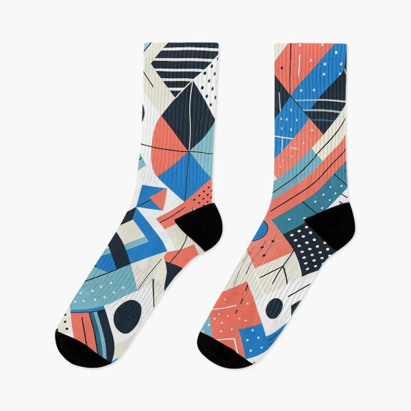 Item preview, Geometric Pattern 70s Architectural Style in Blue and Orange Tones designed and sold by JohnnyVillas.