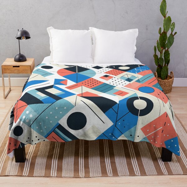 Item preview, Geometric Pattern 70s Architectural Style in Blue and Orange Tones designed and sold by JohnnyVillas.