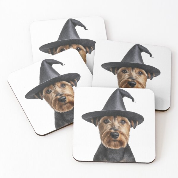 Item preview, Welsh Terrier dog Wearing Halloween Witch Hat designed and sold by LazyOwlStore.