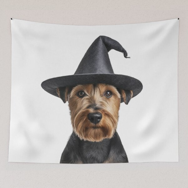 Item preview, Welsh Terrier dog Wearing Halloween Witch Hat designed and sold by LazyOwlStore.
