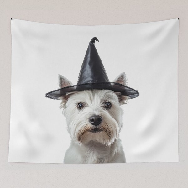 Item preview, West Highland White Terrier dog Wearing Halloween Witch Hat designed and sold by LazyOwlStore.