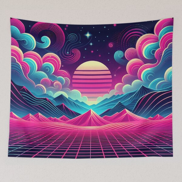 Item preview, Cool Neon Punk 80s Landscape Mountains and Clouds designed and sold by JohnnyVillas.