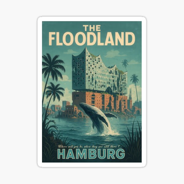 Item preview, Visit THE FLOODLAND - HAMBURG - Elbphilharmonie I Post-Apocalyptic Travel Poster designed and sold by Polygonist.