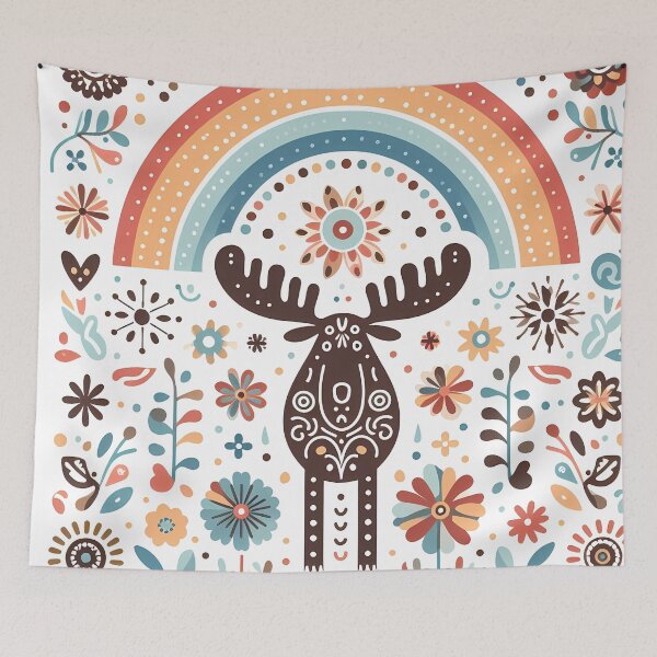 Item preview, Scandinavian Folk Art Moose – Majestic Migration Wonder by heidiannemorris designed and sold by FOLK ART FUSION by heidiannemorris.