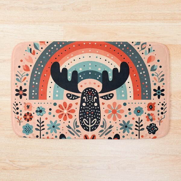 Item preview, Scandinavian Folk Art Moose Head – Bright Forest Migration by heidiannemorris designed and sold by FOLK ART FUSION by heidiannemorris.