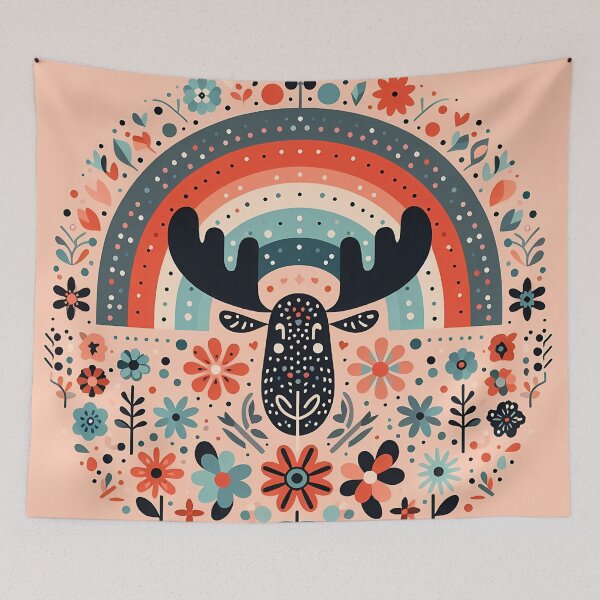 Item preview, Scandinavian Folk Art Moose Head – Bright Forest Migration by heidiannemorris designed and sold by FOLK ART FUSION by heidiannemorris.