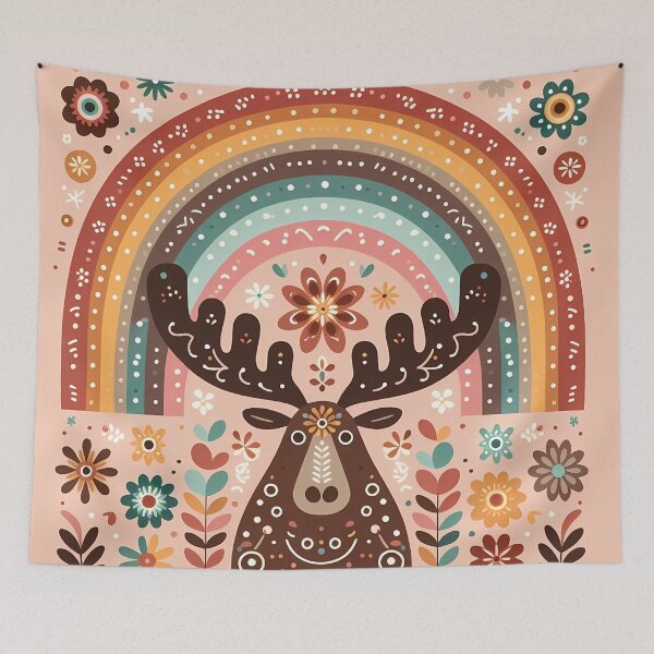 Item preview, Scandinavian Folk Art Moose Face – Bright Antlers and Migration Spirit by heidiannemorris designed and sold by FOLK ART FUSION by heidiannemorris.