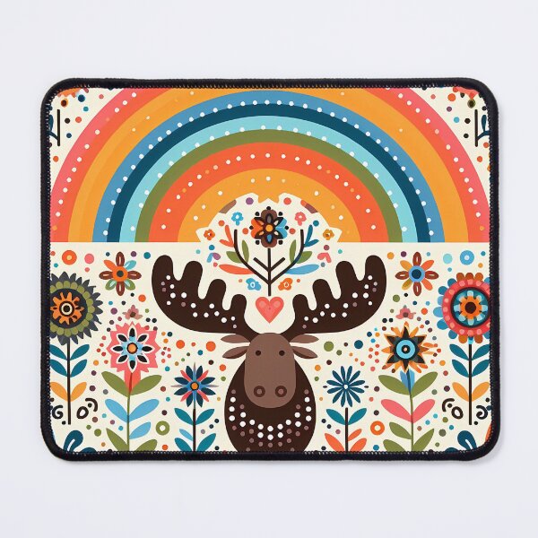 Item preview, Scandinavian Folk Art Moose Head – Colourful Migration Journey by heidiannemorris designed and sold by FOLK ART FUSION by heidiannemorris.
