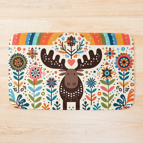 Item preview, Scandinavian Folk Art Moose Head – Colourful Migration Journey by heidiannemorris designed and sold by FOLK ART FUSION by heidiannemorris.