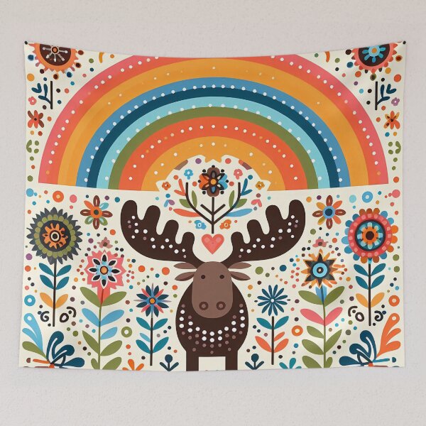 Item preview, Scandinavian Folk Art Moose Head – Colourful Migration Journey by heidiannemorris designed and sold by FOLK ART FUSION by heidiannemorris.