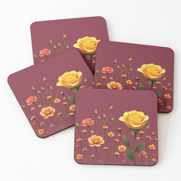 Item preview, Wildflowers and a Yellow Rose to the Right #2 - Deep Burgundy Background #5010DBD designed and sold by Wildflower Rose.