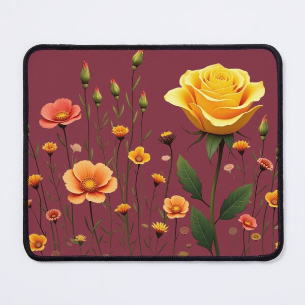 Item preview, Wildflowers and a Yellow Rose to the Right #2 - Deep Burgundy Background #5010DBD designed and sold by Wildflower Rose.