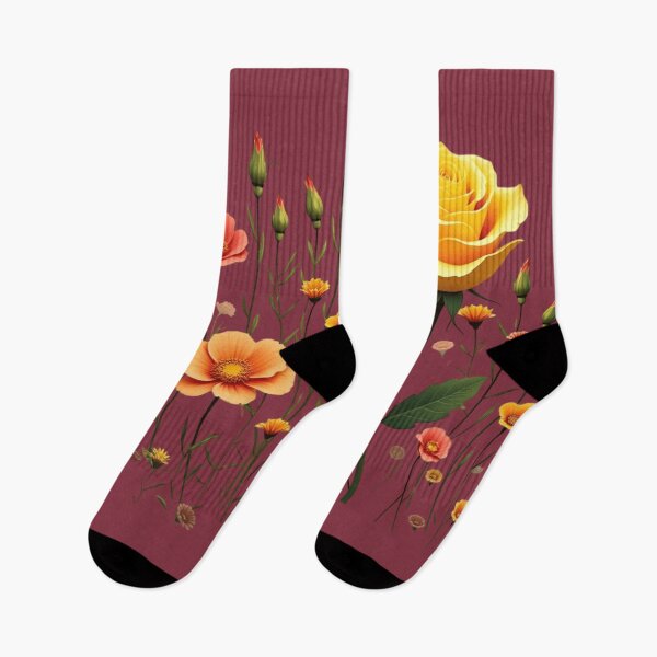 Item preview, Wildflowers and a Yellow Rose to the Right #2 - Deep Burgundy Background #5010DBD designed and sold by Wildflower Rose.