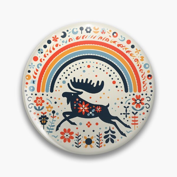 Item preview, Scandinavian Folk Art Sprinting Moose – Wild Antlers and Northern Migration by heidiannemorris designed and sold by FOLK ART FUSION by heidiannemorris.