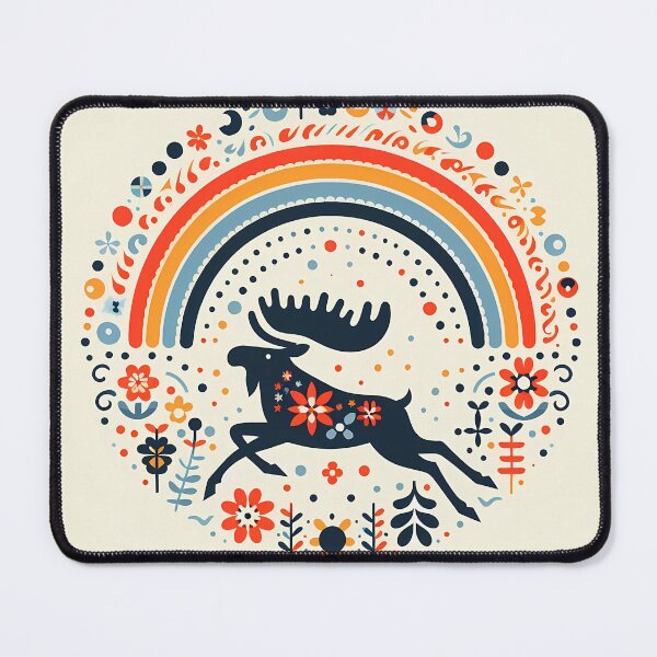 Item preview, Scandinavian Folk Art Sprinting Moose – Wild Antlers and Northern Migration by heidiannemorris designed and sold by FOLK ART FUSION by heidiannemorris.