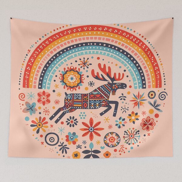 Item preview, Scandinavian Folk Art Galloping Moose – Antlers and Migration Magic by heidiannemorris designed and sold by FOLK ART FUSION by heidiannemorris.