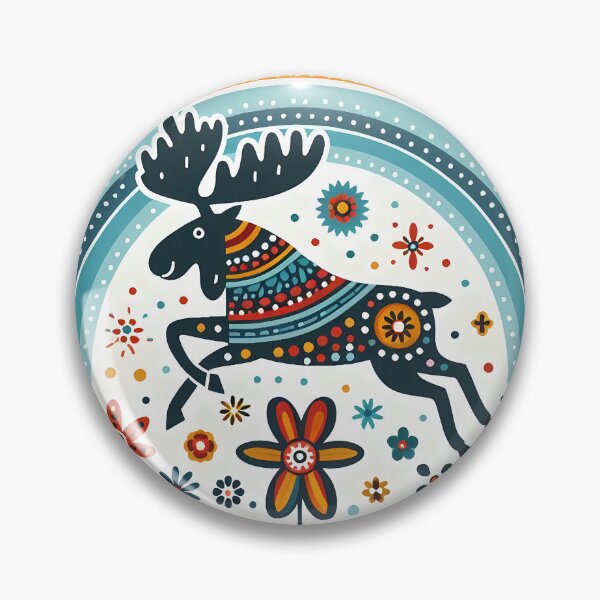 Item preview, Scandinavian Folk Art Running Moose – Colourful Journey North by heidiannemorris designed and sold by FOLK ART FUSION by heidiannemorris.