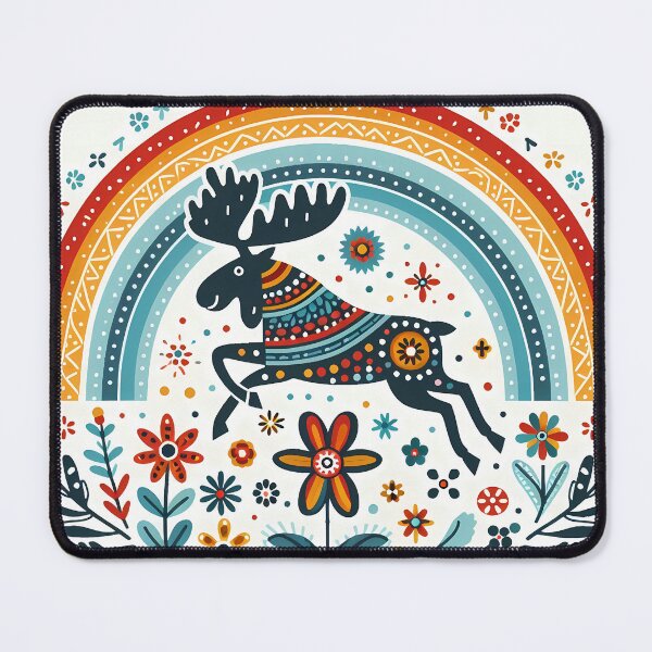 Item preview, Scandinavian Folk Art Running Moose – Colourful Journey North by heidiannemorris designed and sold by FOLK ART FUSION by heidiannemorris.
