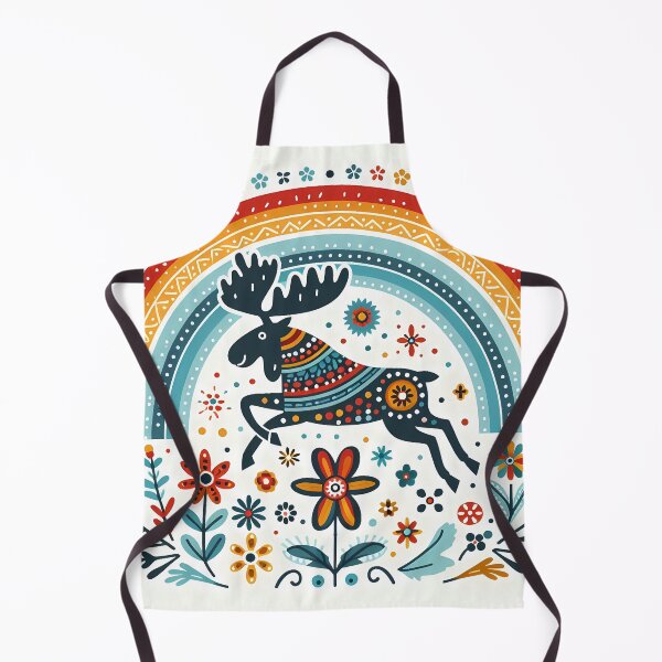 Item preview, Scandinavian Folk Art Running Moose – Colourful Journey North by heidiannemorris designed and sold by FOLK ART FUSION by heidiannemorris.