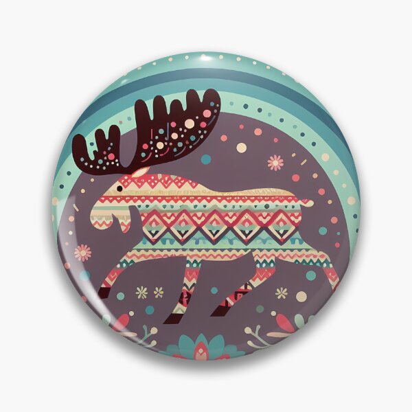 Item preview, Scandinavian Folk Art Patterned Moose – Antlers and Wilderness Migration by heidiannemorris designed and sold by FOLK ART FUSION by heidiannemorris.