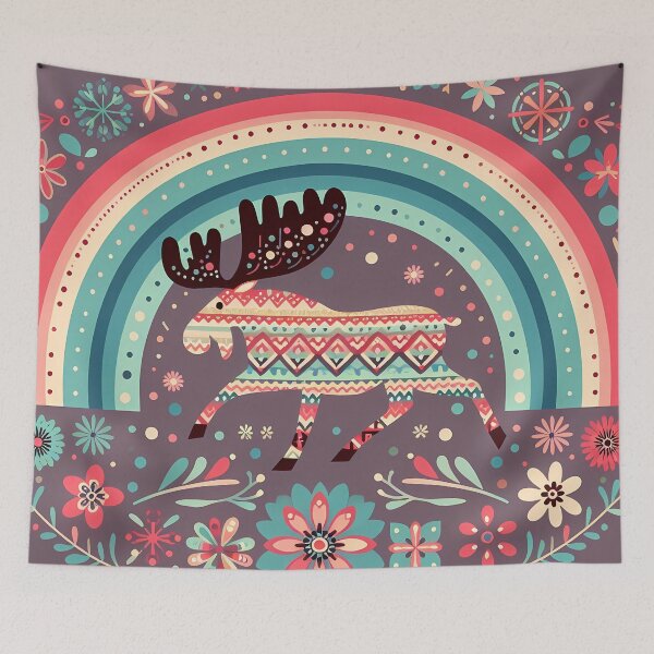 Item preview, Scandinavian Folk Art Patterned Moose – Antlers and Wilderness Migration by heidiannemorris designed and sold by FOLK ART FUSION by heidiannemorris.