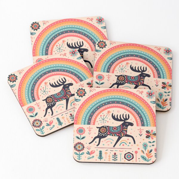Item preview, Scandinavian Folk Art Bounding Moose – Folk Migration Magic by heidiannemorris designed and sold by FOLK ART FUSION by heidiannemorris.