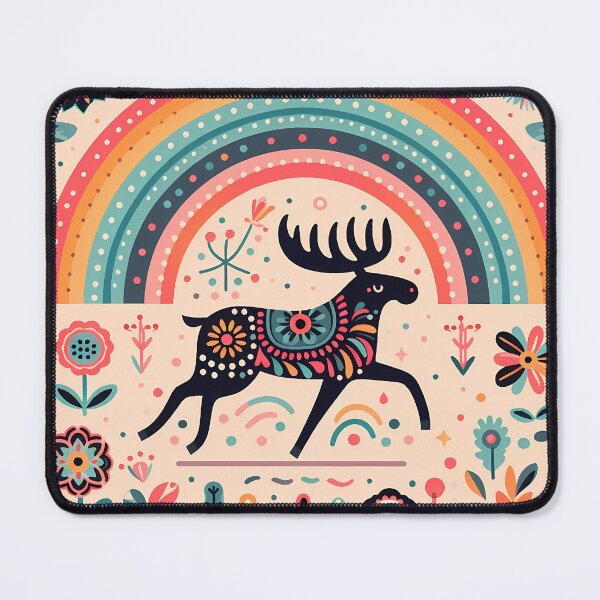 Item preview, Scandinavian Folk Art Bounding Moose – Folk Migration Magic by heidiannemorris designed and sold by FOLK ART FUSION by heidiannemorris.