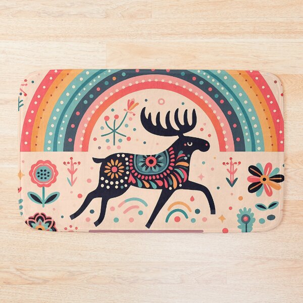 Item preview, Scandinavian Folk Art Bounding Moose – Folk Migration Magic by heidiannemorris designed and sold by FOLK ART FUSION by heidiannemorris.