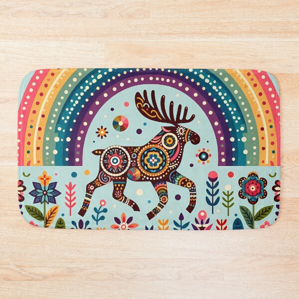 Item preview, Scandinavian Folk Art Patterned Moose – Joyful Wild Migration by heidiannemorris designed and sold by FOLK ART FUSION by heidiannemorris.