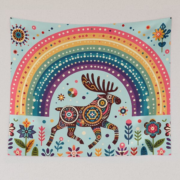 Item preview, Scandinavian Folk Art Patterned Moose – Joyful Wild Migration by heidiannemorris designed and sold by FOLK ART FUSION by heidiannemorris.